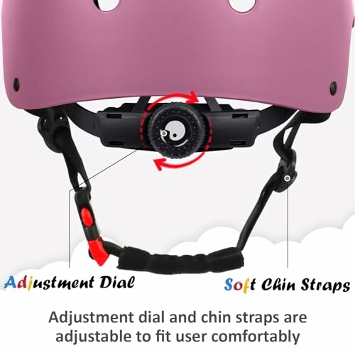 Helmet with adjustment dial and chin straps