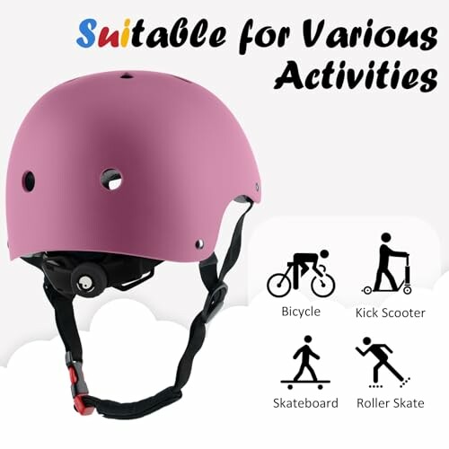 Pink helmet suitable for bicycle, kick scooter, skateboard, roller skate.